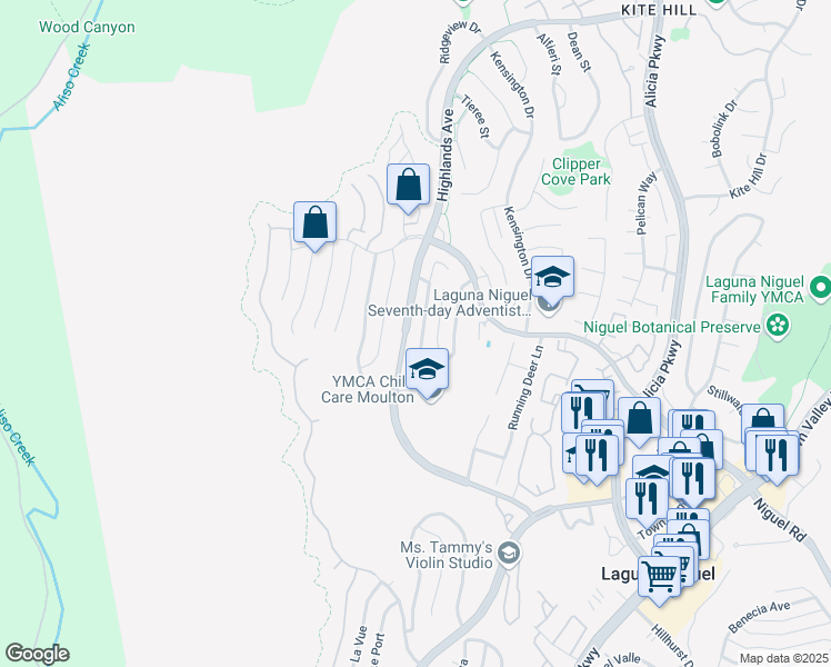 map of restaurants, bars, coffee shops, grocery stores, and more near 29751 Preston Drive in Laguna Niguel