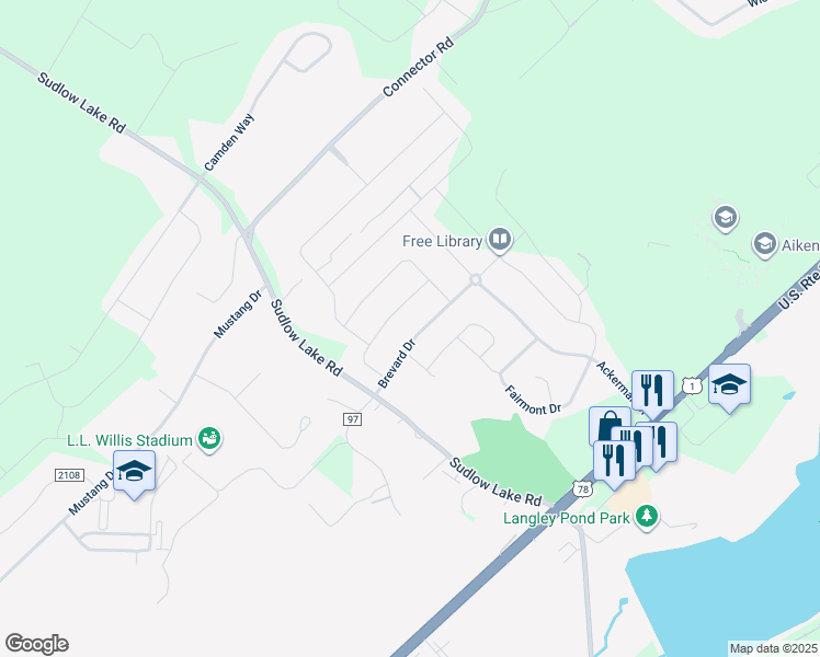 map of restaurants, bars, coffee shops, grocery stores, and more near Brevard Drive in Graniteville