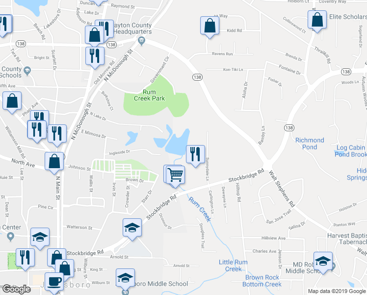 map of restaurants, bars, coffee shops, grocery stores, and more near 1459 Stockbridge Road in Jonesboro