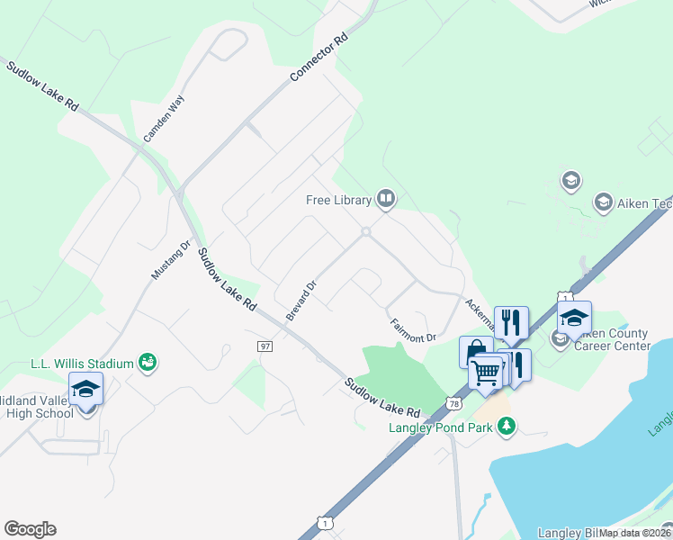 map of restaurants, bars, coffee shops, grocery stores, and more near 249 Baylor Drive in Graniteville