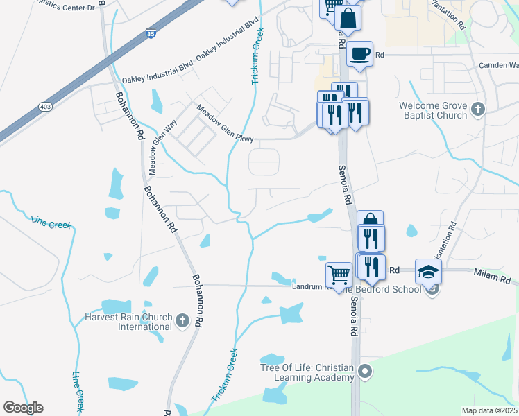 map of restaurants, bars, coffee shops, grocery stores, and more near 8303 Champion Trail in Fairburn