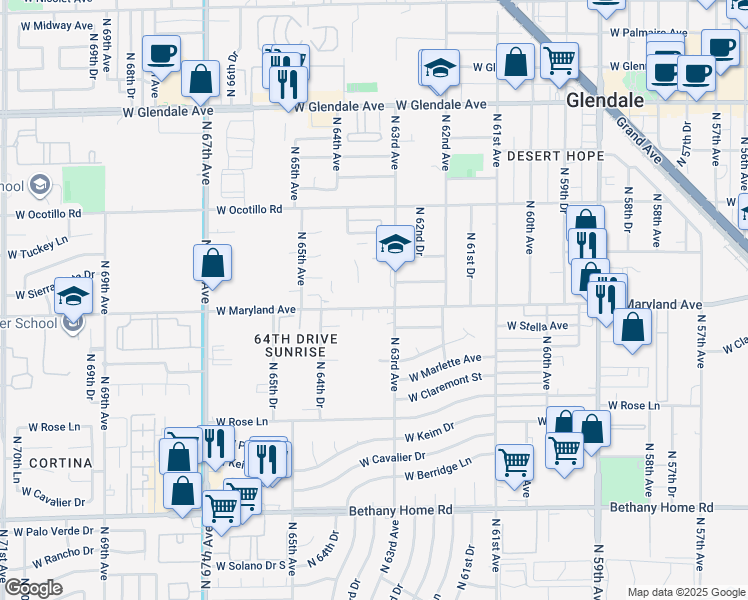 map of restaurants, bars, coffee shops, grocery stores, and more near in Glendale