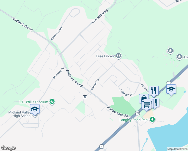 map of restaurants, bars, coffee shops, grocery stores, and more near 3085 Brevard Drive in Graniteville