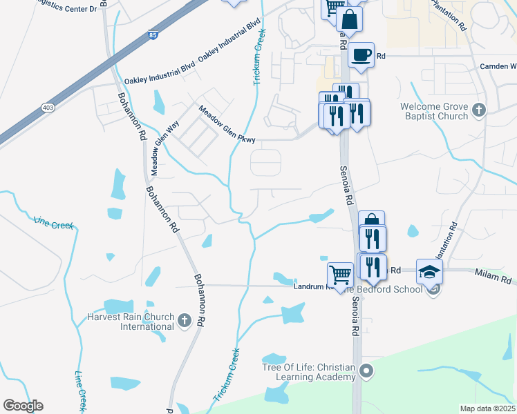 map of restaurants, bars, coffee shops, grocery stores, and more near 8303 Champion Trail in Fairburn