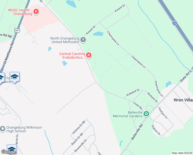 map of restaurants, bars, coffee shops, grocery stores, and more near 832 Cook Road in Orangeburg