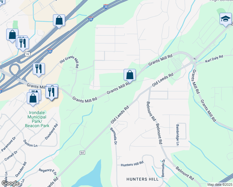 map of restaurants, bars, coffee shops, grocery stores, and more near 1110 Grants Mill Road in Birmingham