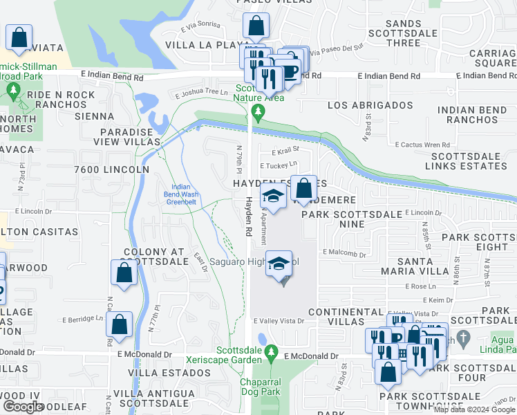map of restaurants, bars, coffee shops, grocery stores, and more near 6320 North 82nd Street in Scottsdale