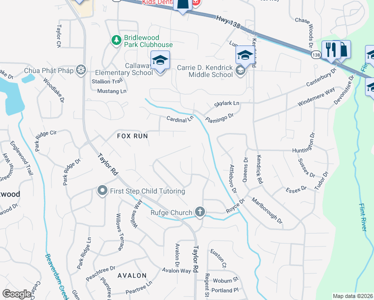 map of restaurants, bars, coffee shops, grocery stores, and more near 8187 Valley Bluff in Riverdale