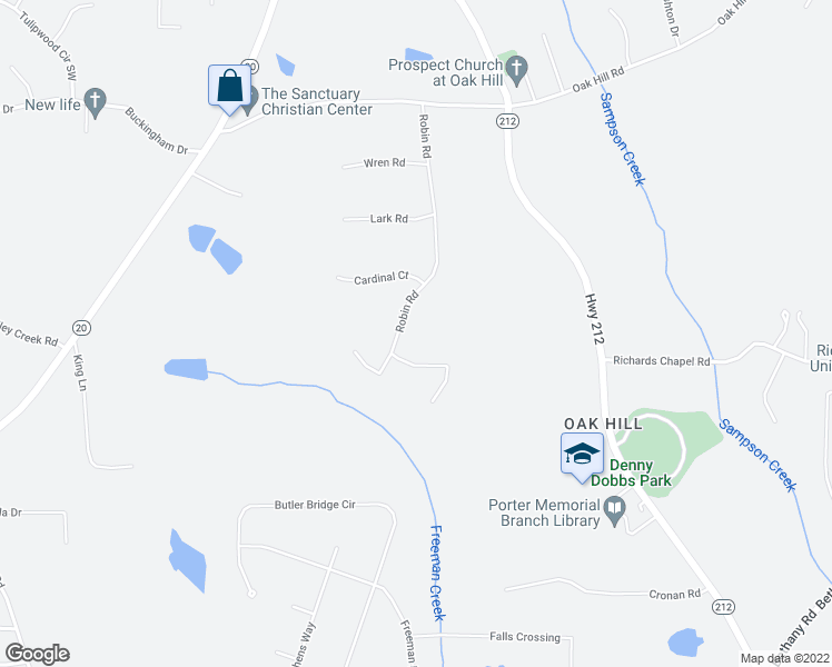 map of restaurants, bars, coffee shops, grocery stores, and more near 525 Robin Road in Covington