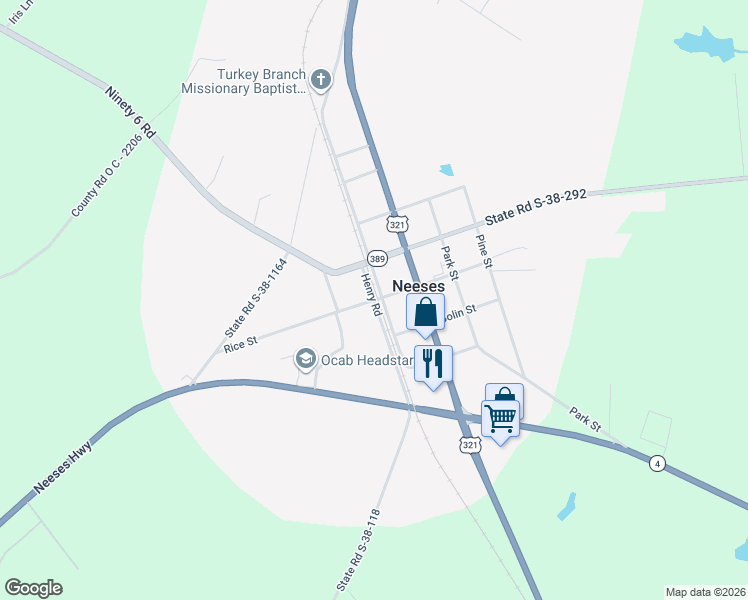 map of restaurants, bars, coffee shops, grocery stores, and more near 200 State Road S-38-118 in Neeses