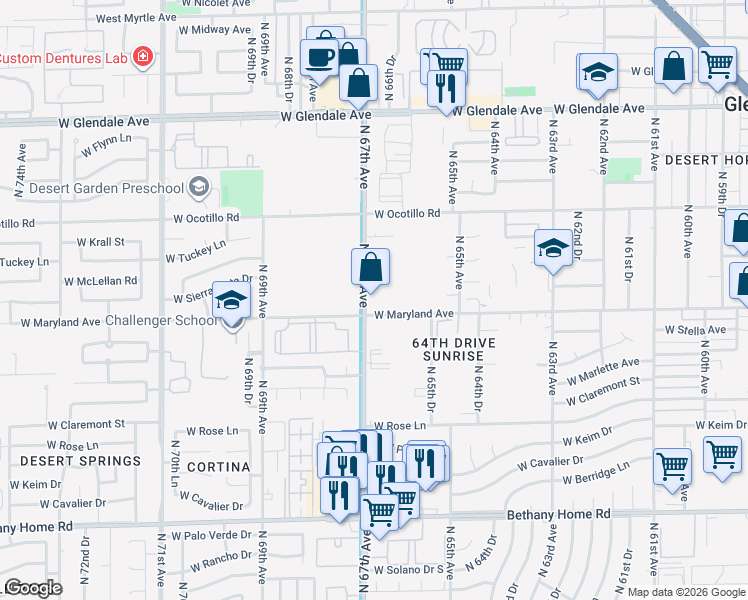 map of restaurants, bars, coffee shops, grocery stores, and more near in Glendale