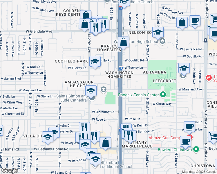 map of restaurants, bars, coffee shops, grocery stores, and more near 6351 North 27th Avenue in Phoenix