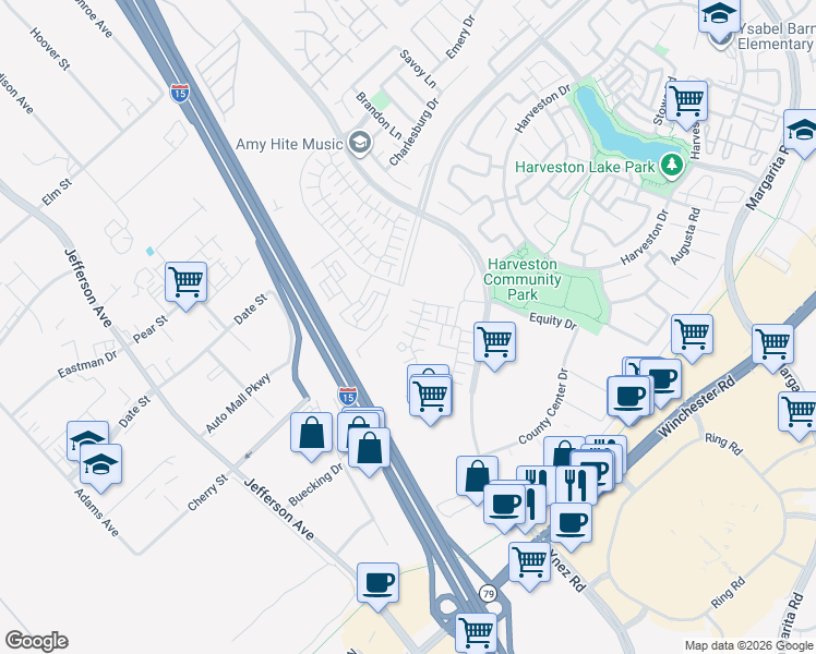 map of restaurants, bars, coffee shops, grocery stores, and more near 28285 Via Garnicia in Temecula