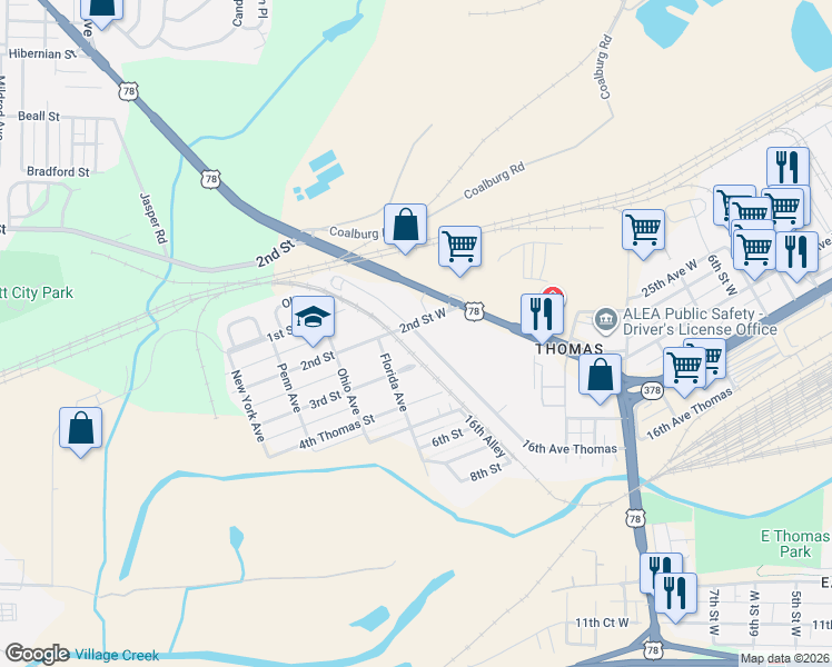 map of restaurants, bars, coffee shops, grocery stores, and more near 302 3rd Street South in Birmingham