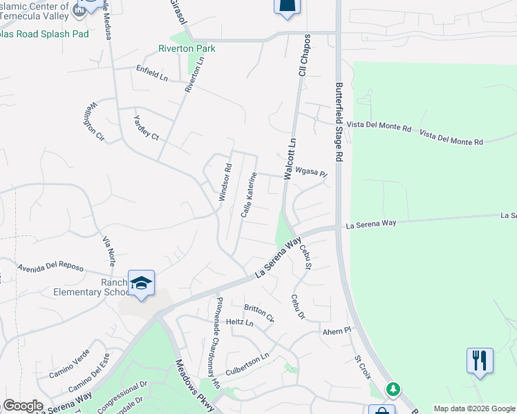 map of restaurants, bars, coffee shops, grocery stores, and more near 31744 Dane Court in Temecula