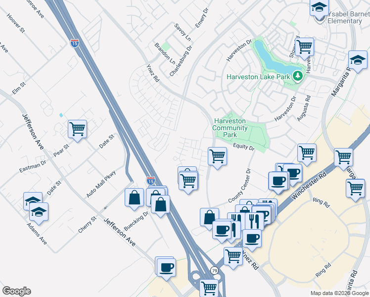 map of restaurants, bars, coffee shops, grocery stores, and more near 28342 Via Alella in Temecula