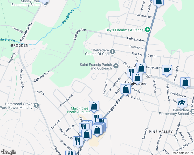 map of restaurants, bars, coffee shops, grocery stores, and more near 146 Stevie Seymour Street in Belvedere