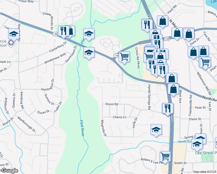 map of restaurants, bars, coffee shops, grocery stores, and more near 636 North Avenue in Jonesboro