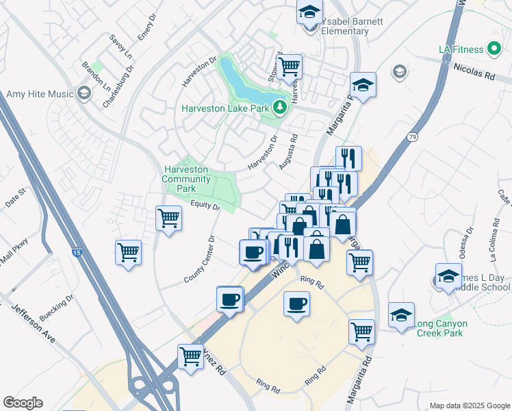 map of restaurants, bars, coffee shops, grocery stores, and more near 28861 Topsfield Court in Temecula