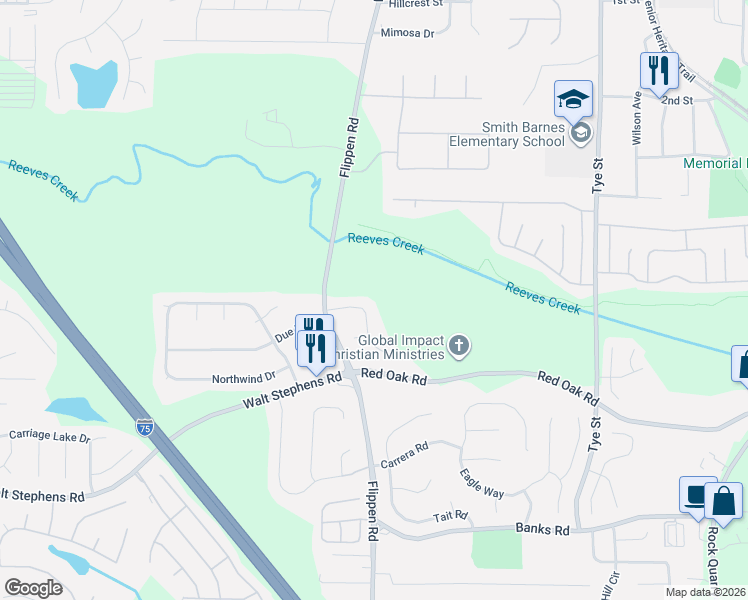 map of restaurants, bars, coffee shops, grocery stores, and more near 145 Grand Oaks Way in Stockbridge