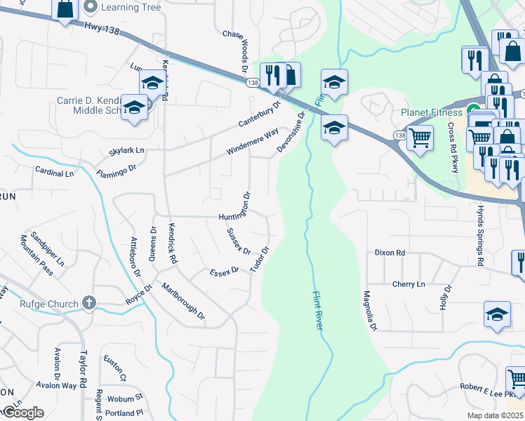 map of restaurants, bars, coffee shops, grocery stores, and more near 8154 Tudor Drive in Jonesboro