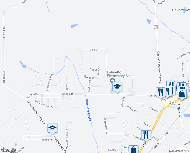 map of restaurants, bars, coffee shops, grocery stores, and more near 508 Carlton Drive in Palmetto