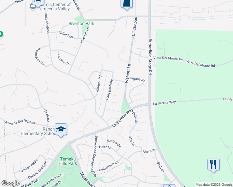 map of restaurants, bars, coffee shops, grocery stores, and more near 31808 Valone Court in Temecula