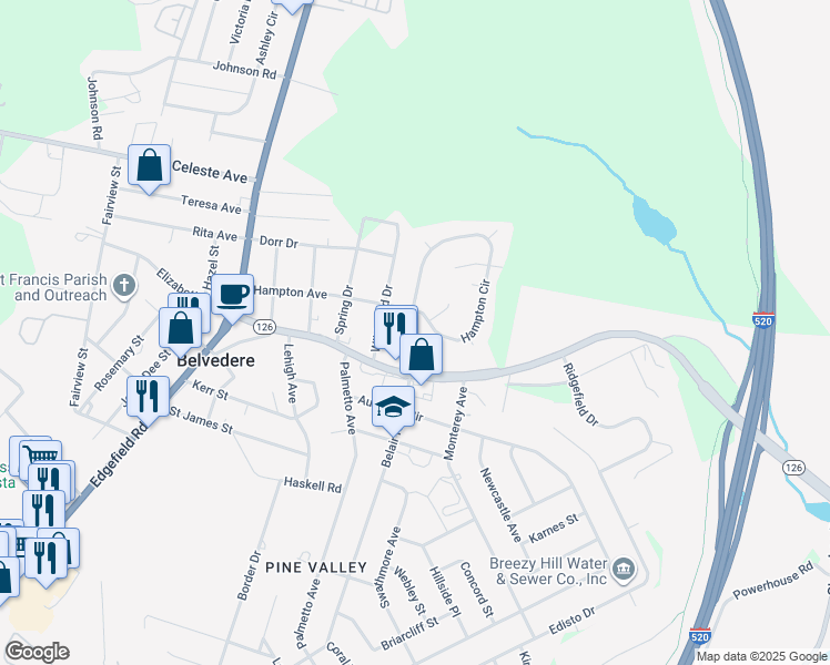 map of restaurants, bars, coffee shops, grocery stores, and more near 109 Belair Court in North Augusta