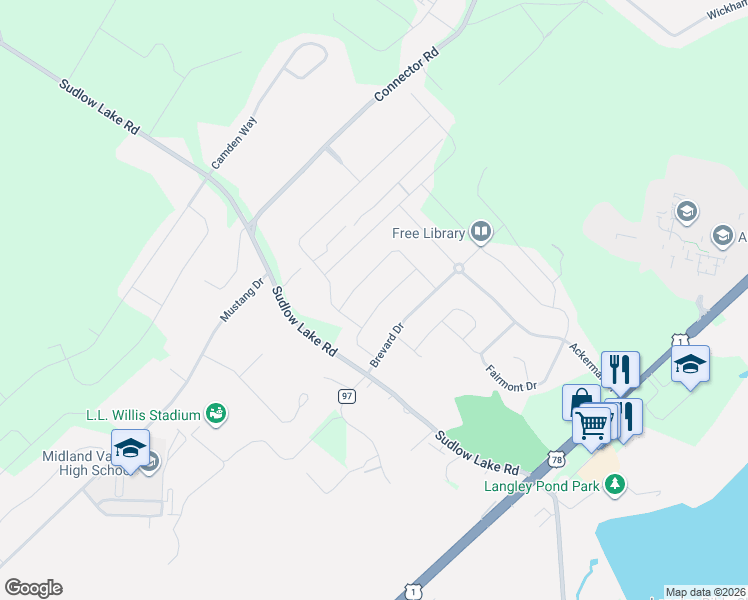 map of restaurants, bars, coffee shops, grocery stores, and more near 7126 Grayson Drive in Graniteville