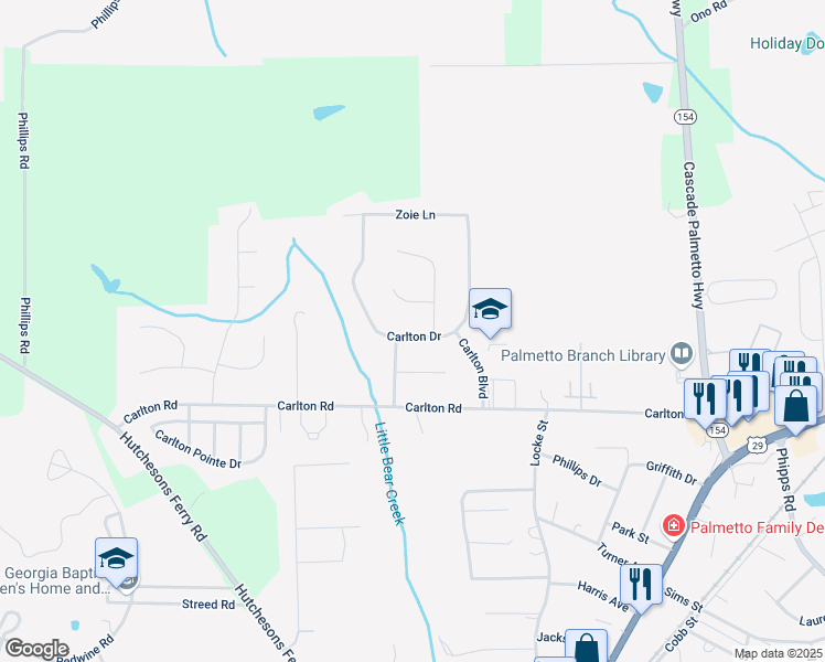 map of restaurants, bars, coffee shops, grocery stores, and more near 506 Carlton Drive in Palmetto