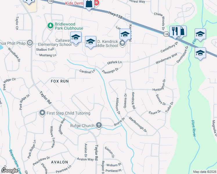 map of restaurants, bars, coffee shops, grocery stores, and more near 8124 Attleboro Drive in Jonesboro
