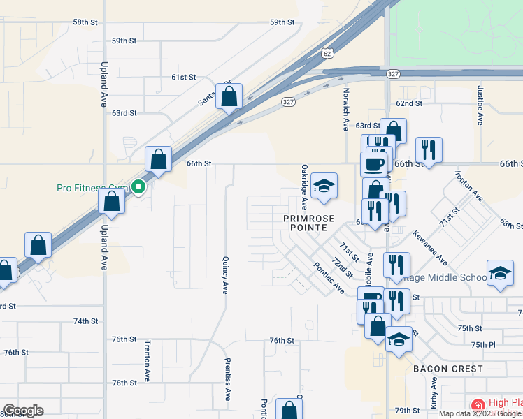 map of restaurants, bars, coffee shops, grocery stores, and more near 6711 Quincy Avenue in Lubbock