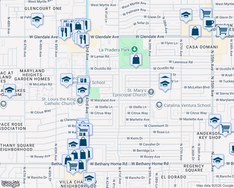 map of restaurants, bars, coffee shops, grocery stores, and more near 6536 North 41st Avenue in Phoenix