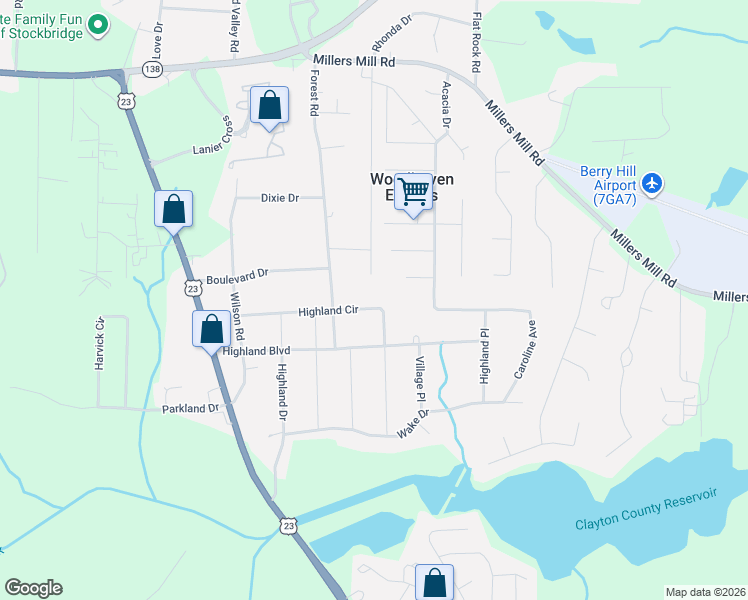 map of restaurants, bars, coffee shops, grocery stores, and more near 160 Reeves Road in Stockbridge