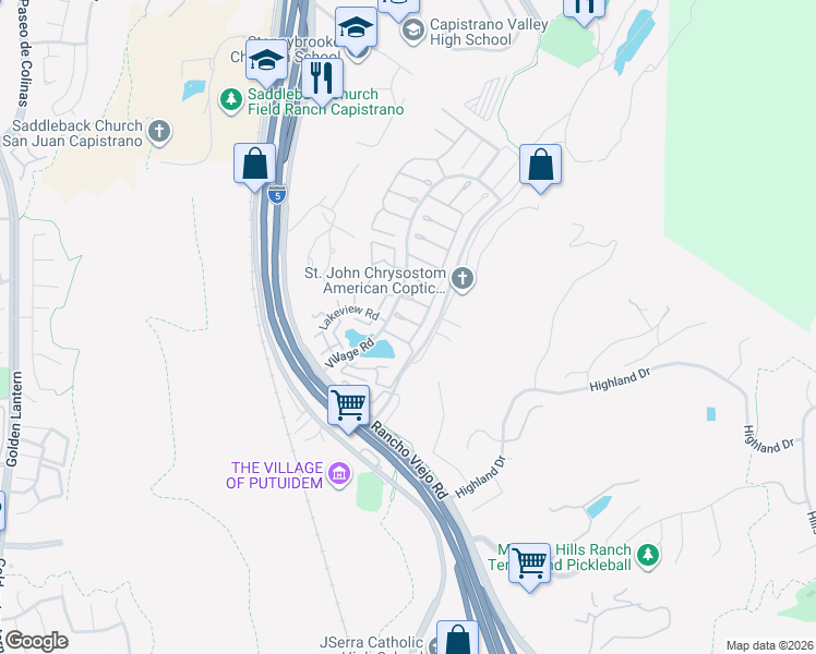 map of restaurants, bars, coffee shops, grocery stores, and more near 26412 Smoketree Lane in San Juan Capistrano
