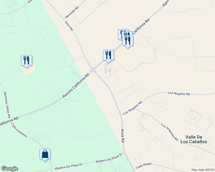 map of restaurants, bars, coffee shops, grocery stores, and more near 40690 Anza Road in Temecula