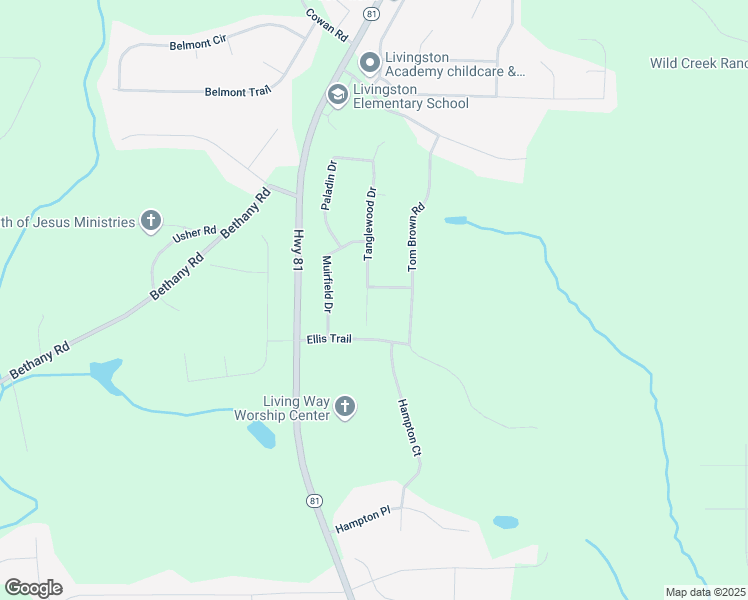 map of restaurants, bars, coffee shops, grocery stores, and more near 50 Tanglewood Drive in Covington