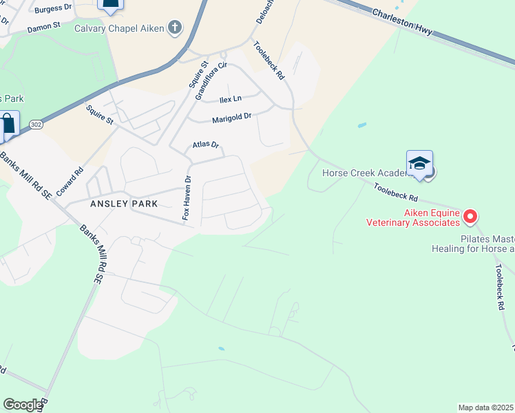 map of restaurants, bars, coffee shops, grocery stores, and more near 166 Squire Street in Aiken