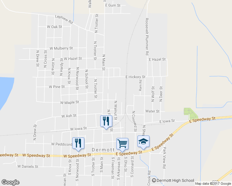 map of restaurants, bars, coffee shops, grocery stores, and more near 499 North Walnut Street in Dermott