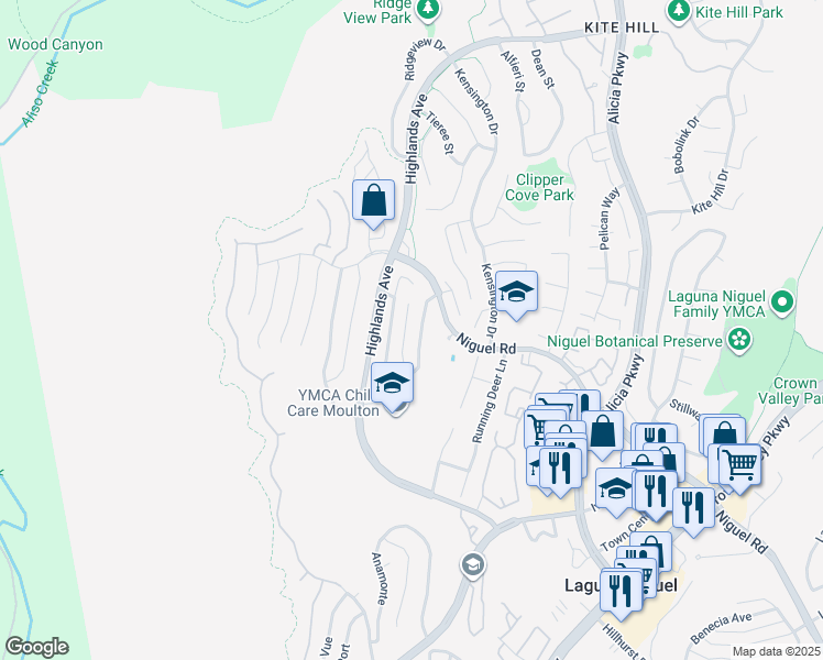 map of restaurants, bars, coffee shops, grocery stores, and more near 29712 Ellendale Drive in Laguna Niguel