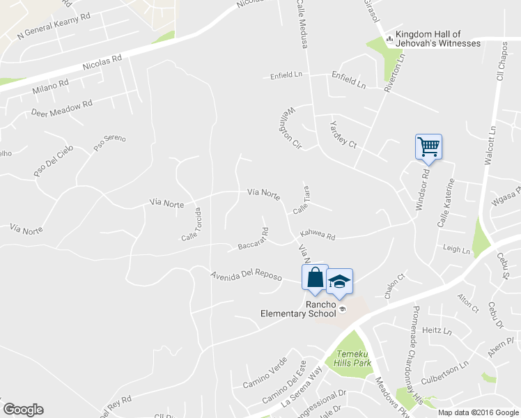 map of restaurants, bars, coffee shops, grocery stores, and more near 30975 Vía Norte in Temecula