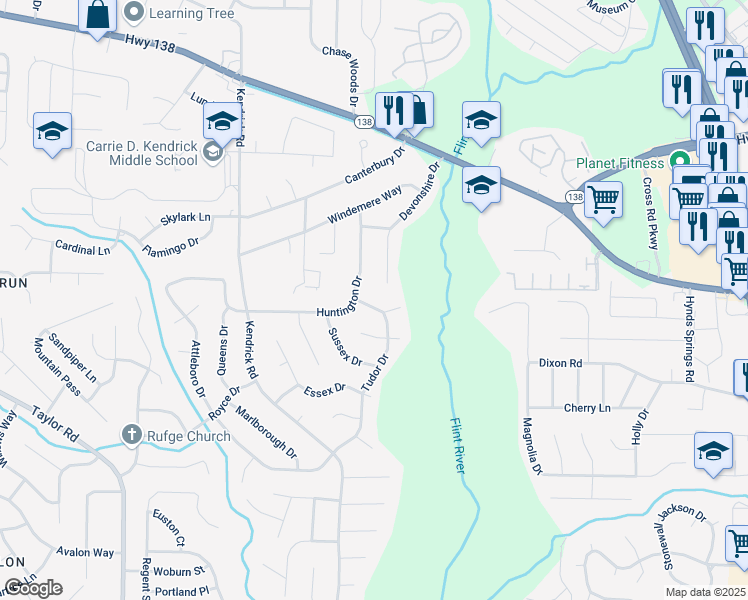 map of restaurants, bars, coffee shops, grocery stores, and more near 8154 Tudor Drive in Jonesboro