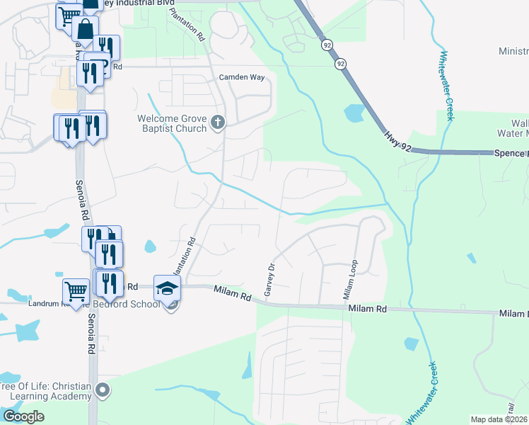 map of restaurants, bars, coffee shops, grocery stores, and more near 6003 Autumn Green Drive in Fairburn