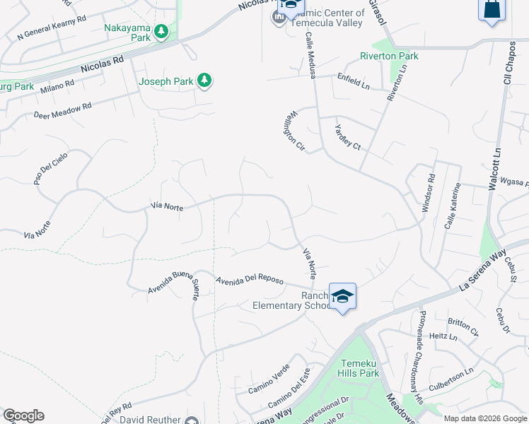 map of restaurants, bars, coffee shops, grocery stores, and more near 30975 Vía Norte in Temecula