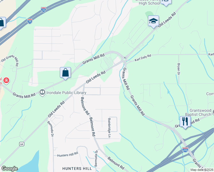 map of restaurants, bars, coffee shops, grocery stores, and more near 5732 Belmont Drive in Irondale