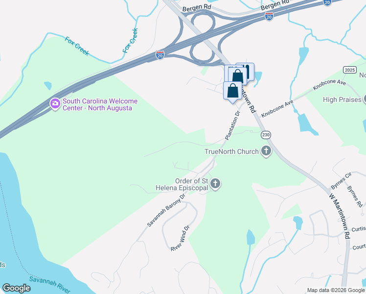 map of restaurants, bars, coffee shops, grocery stores, and more near 1053 Old Plantation Road in North Augusta