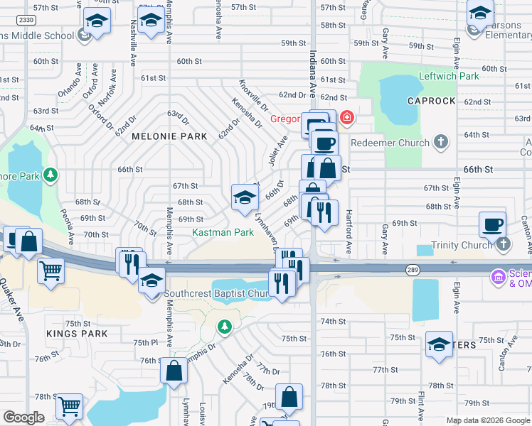 map of restaurants, bars, coffee shops, grocery stores, and more near 3521 66th Drive in Lubbock