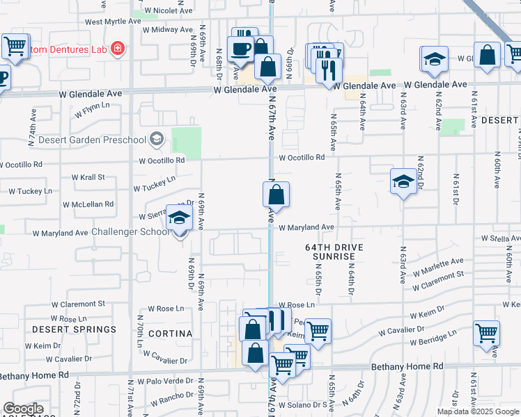 map of restaurants, bars, coffee shops, grocery stores, and more near 6504 North 67th Avenue in Glendale