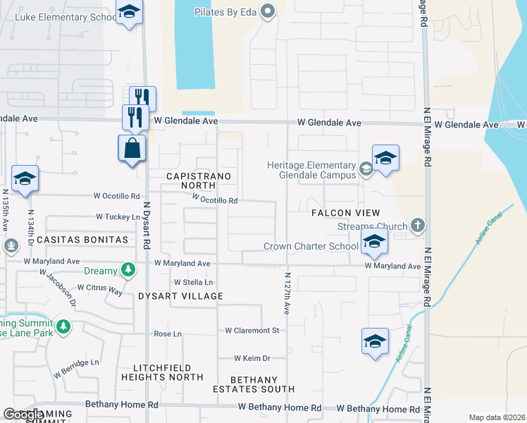 map of restaurants, bars, coffee shops, grocery stores, and more near 12727 West Glendale Avenue in Glendale