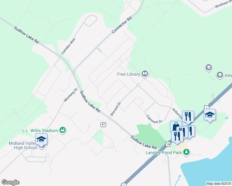 map of restaurants, bars, coffee shops, grocery stores, and more near 643 Raleigh Drive in Graniteville